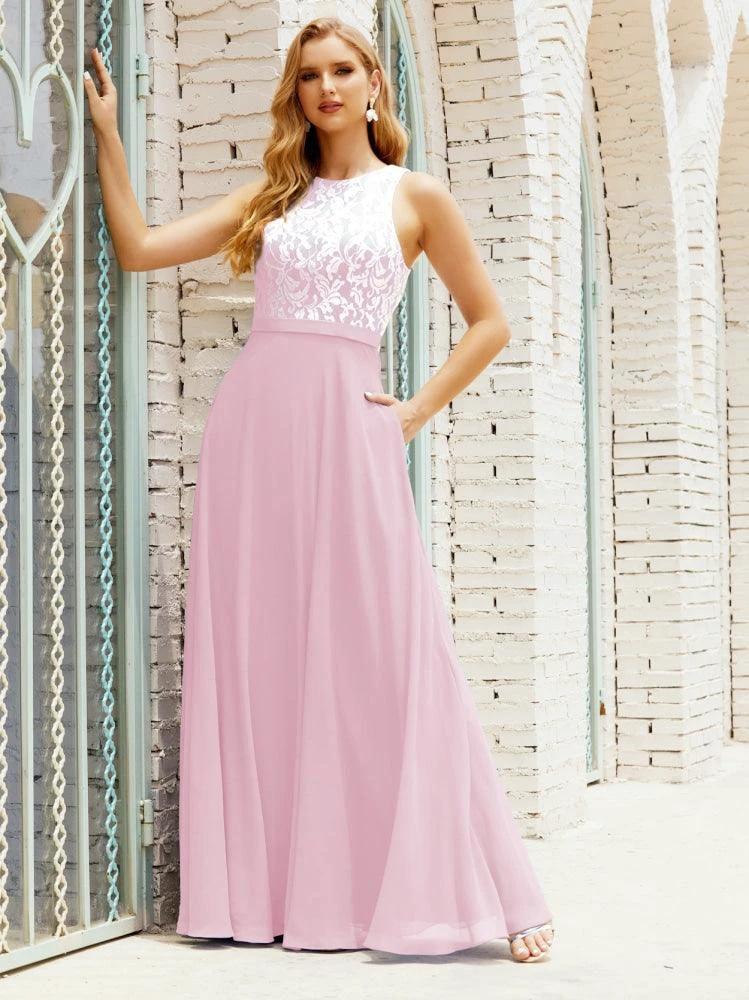 Lace Bridesmaid Dress Floor Length Evening Gowns with Pockets 28017 by numbersea