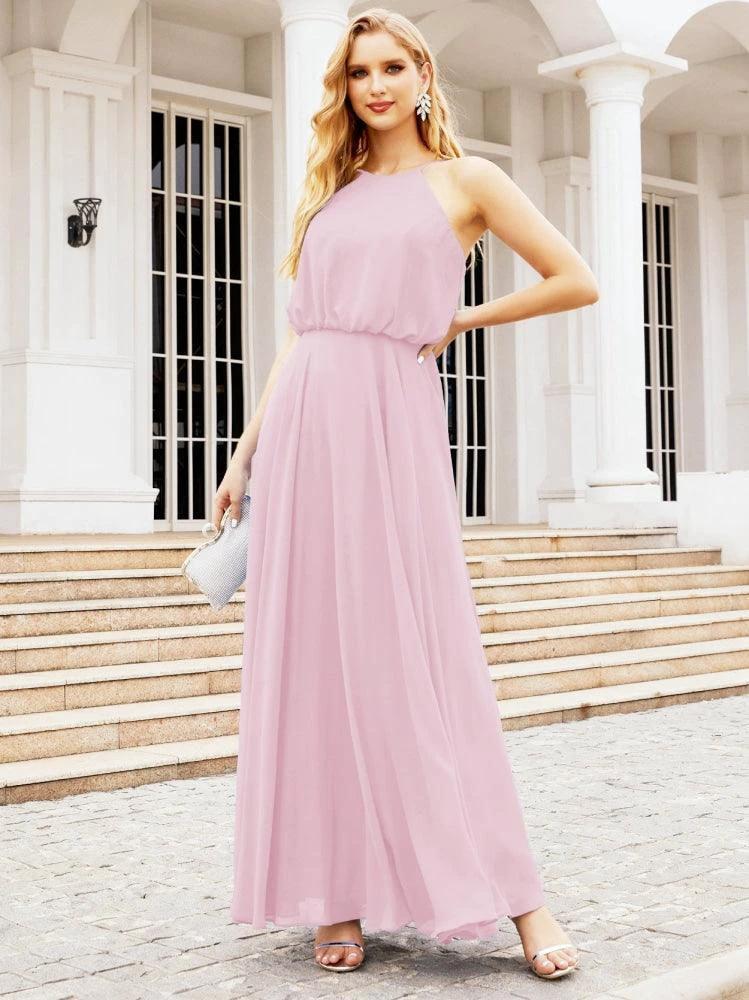 Numbersea Halter Long Bridesmaid Dresses Formal A line Juniors Dress 28029 by numbersea