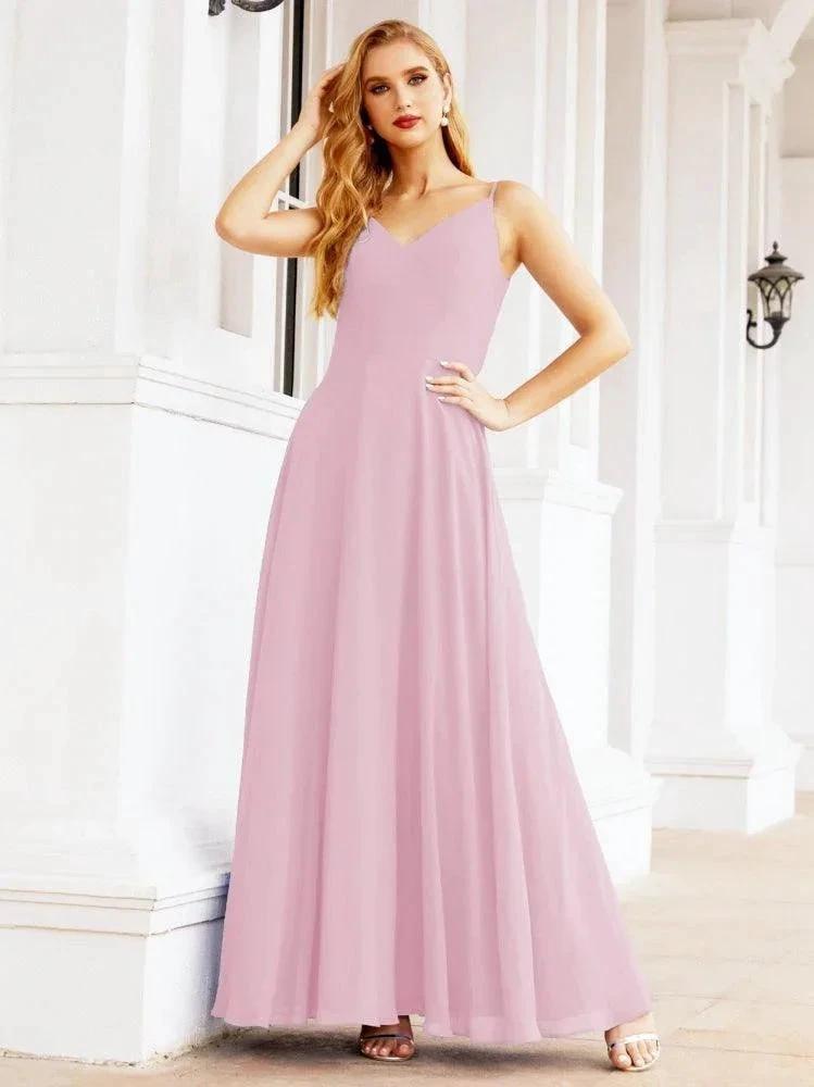 Numbersea Spaghetti Strap Bridesmaid Dresses V Neck Butterfly Back Fromal Evening Party Prom Gown 28036 by numbersea