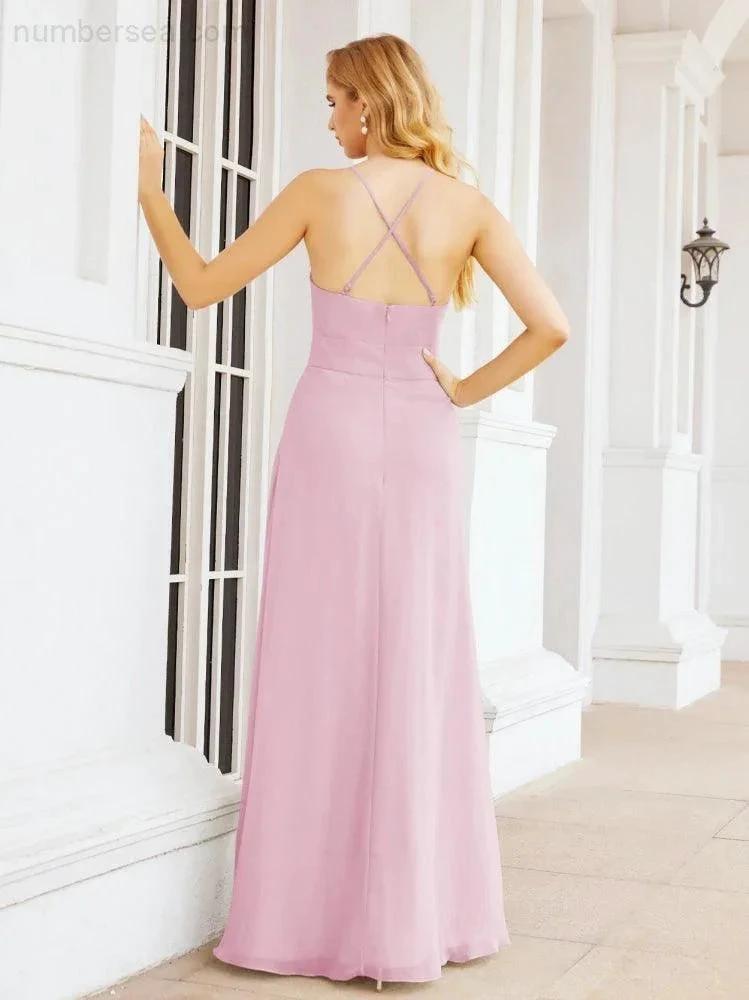 ZapDress Halter Bridesmaid Dresses with Pockets Sleeveless Formal Evening Party Prom Gowns 28055 (ZD17039)