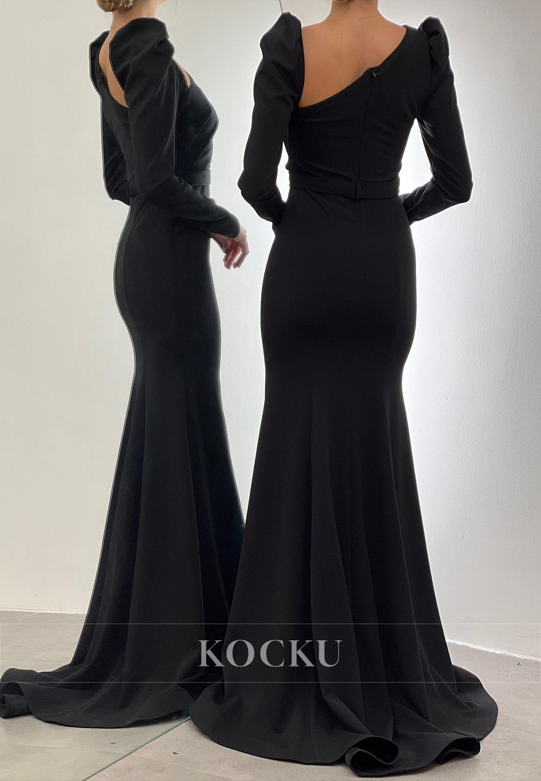 L3086 - Chic & Modern V-Neck Long sleeves Mermaid Satin Evening Party Prom Dress