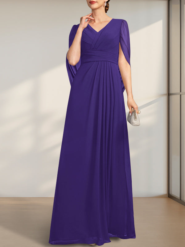 A-line V-Neck Floor-Length Chiffon Mother of the Bride Dress With Pleated - View 15 | FashionDia