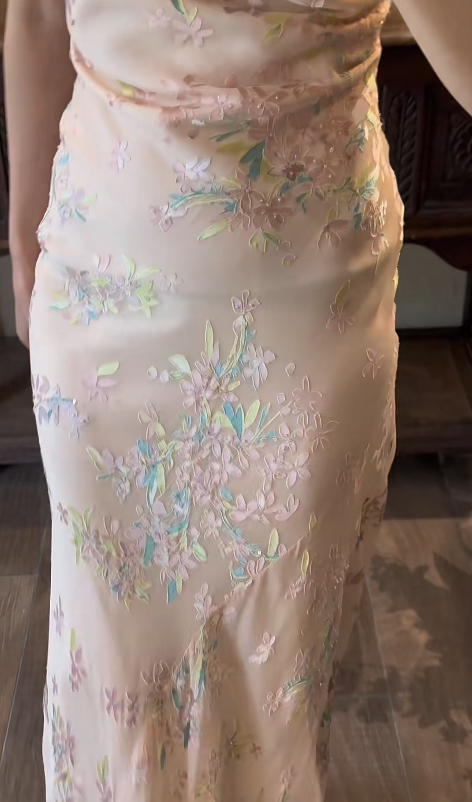 Sheath Pink Chiffon Prom Party Dress Vintage Flora Evening Dress - View 3 | VelvetHem