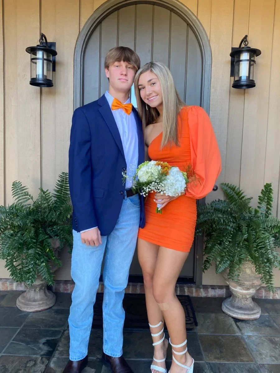One Sleeve Orange Homecoming Dress Orange Party Dress Y2325 by simplepromdress