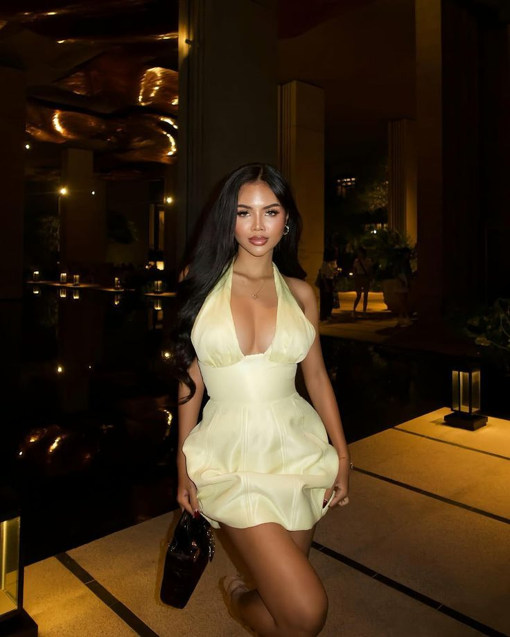 Cute A-Line Yellow Halter Satin Short Birthday Dress Mini Party Dress Homecoming Dress - FashionDia