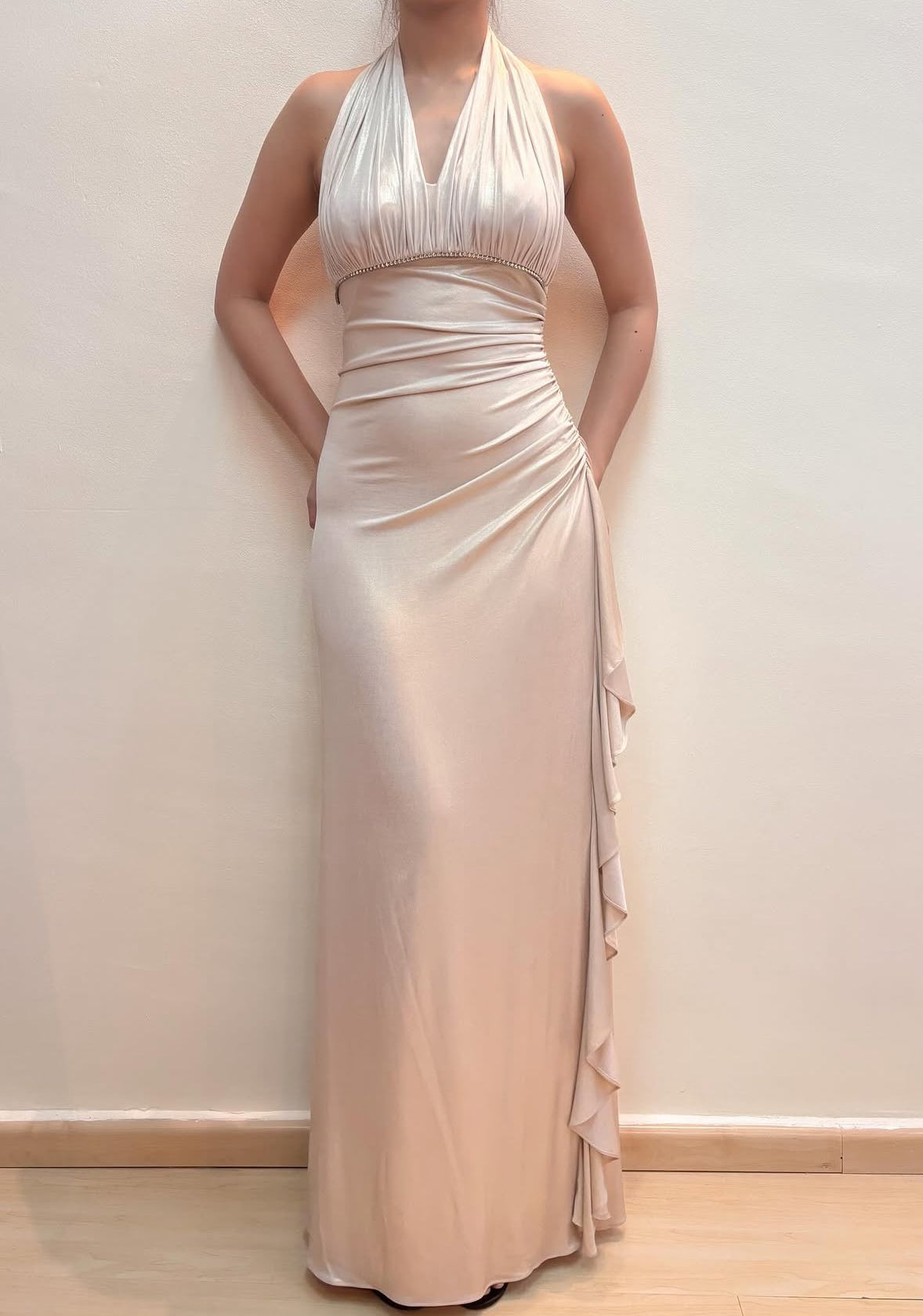 Halter Ruffle Long Prom Dress Formal Party Dress J8572