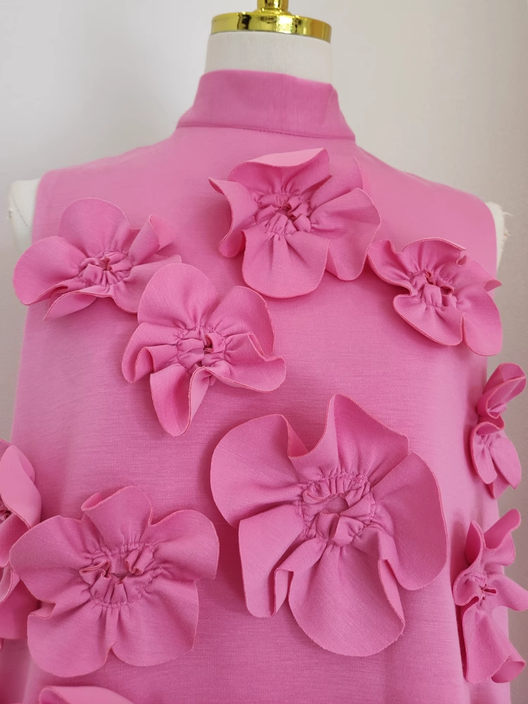 Cute A-Line High Neckline Pink Satin Short Homecoming Dresses Birthday Outfits - View 3 | FashionDia
