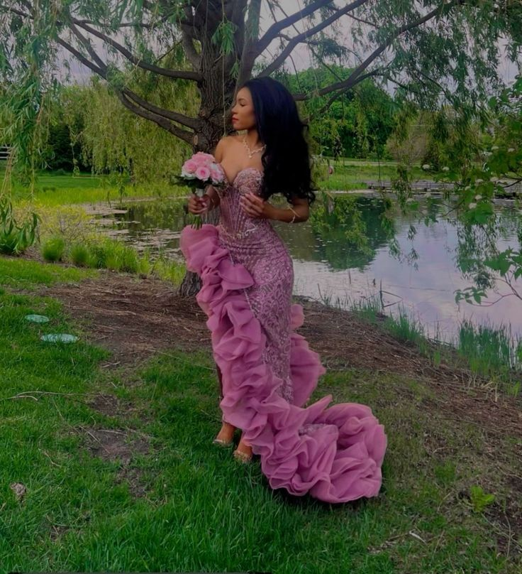 Sexy Mermaid Ruffles Slit Long Evening Gown Formal Prom Dress Y7911 - VelvetHem