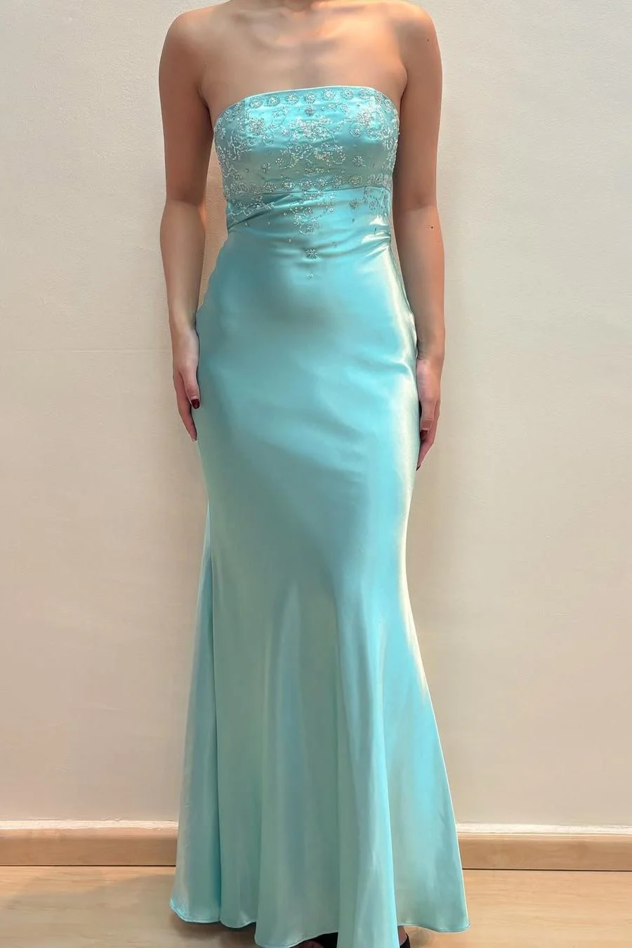 Chic Strapless Beaded Evening Dress Long Party Prom Dress