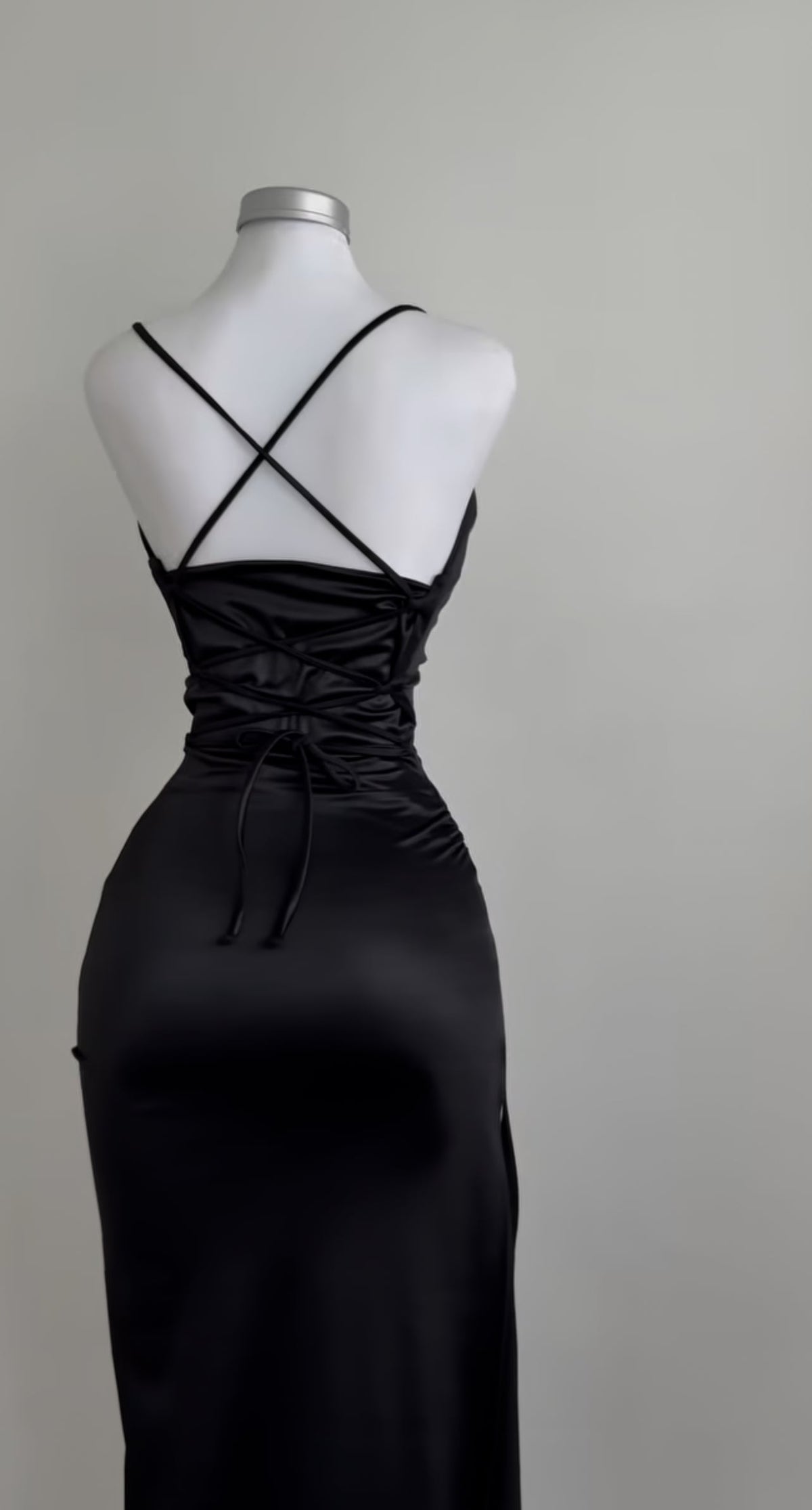 Spaghetti Straps Black Satin Long Prom Dress Formal Evening Dress J8594