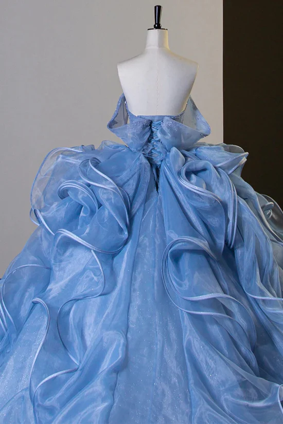 Gorgeous Sky Blue Ruffle Prom Dress Ball Gown Princess Sweet 16 Dress - View 5 | FashionDia