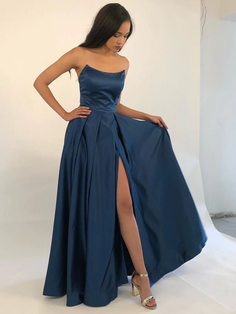 Strapless Burgundy Long Prom Dresses, Simple Formal Evening Dresses