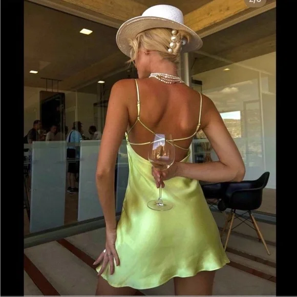 Sexy Green Spaghetti Straps Satin Short Homecoming Dress 18th Birthday Outfits - View 3 | FashionDia