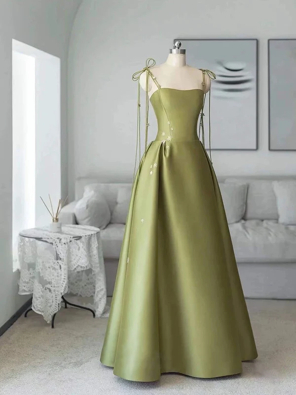 Spaghetti Straps Satin Prom Dress A-line Simple Floor Length Evening Gown Y7011 - View 6 | VelvetHem