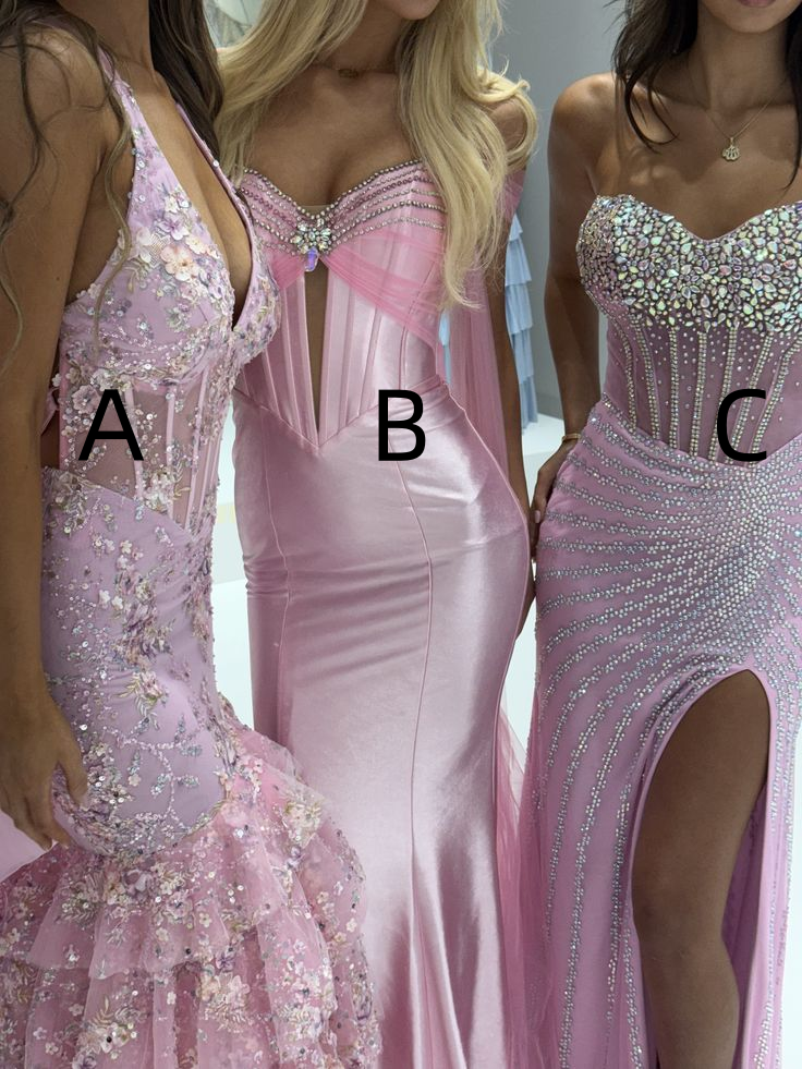 Elegant Pink Satin Sequin Beaded Long Prom Dress Dorm Formal Wedding Guest Dress - View 2 | FashionDia