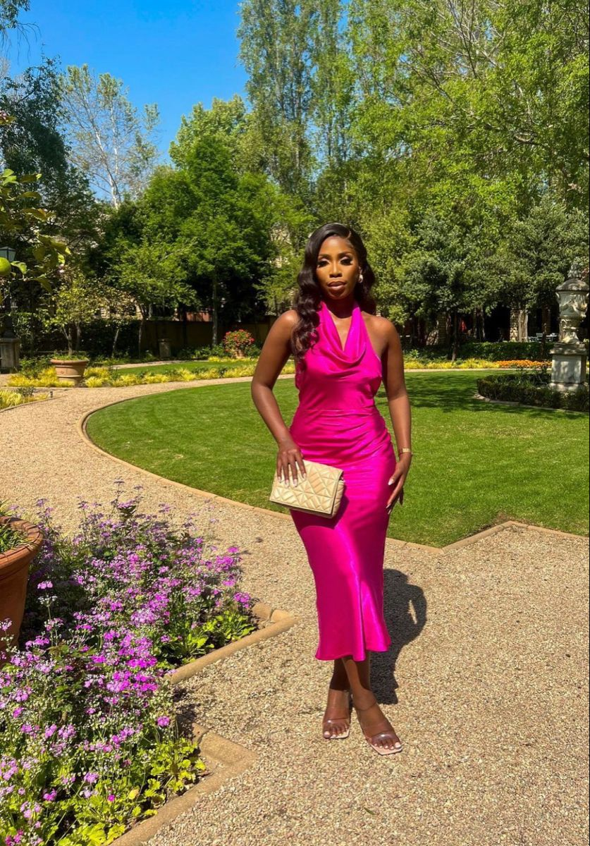 Elegant Fuchsia Tea-length Party Dress, Cocktail Dress