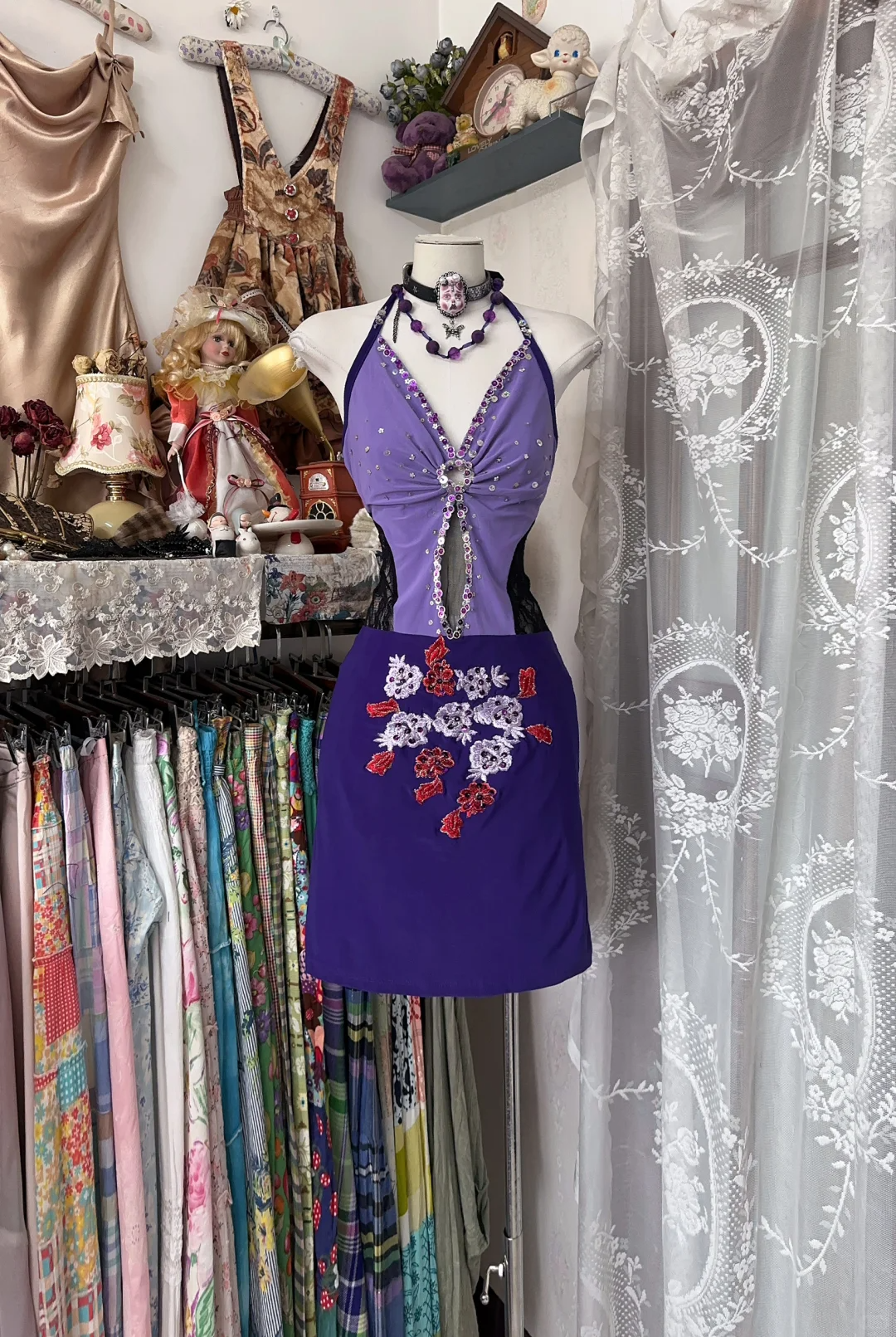 Charming Halter Beaded Sheath Cocktail Dress Birthday Dress Purple Backless Homecoming Dress