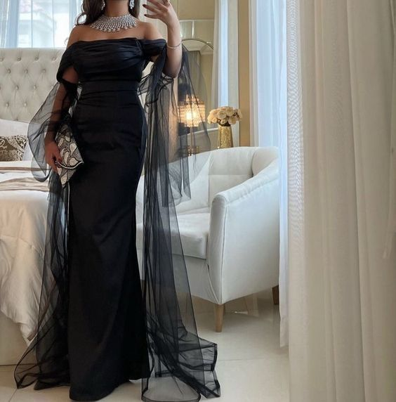 Elegant Black Mermaid Long Evening Dress,Black Dinner Dress - FashionDia