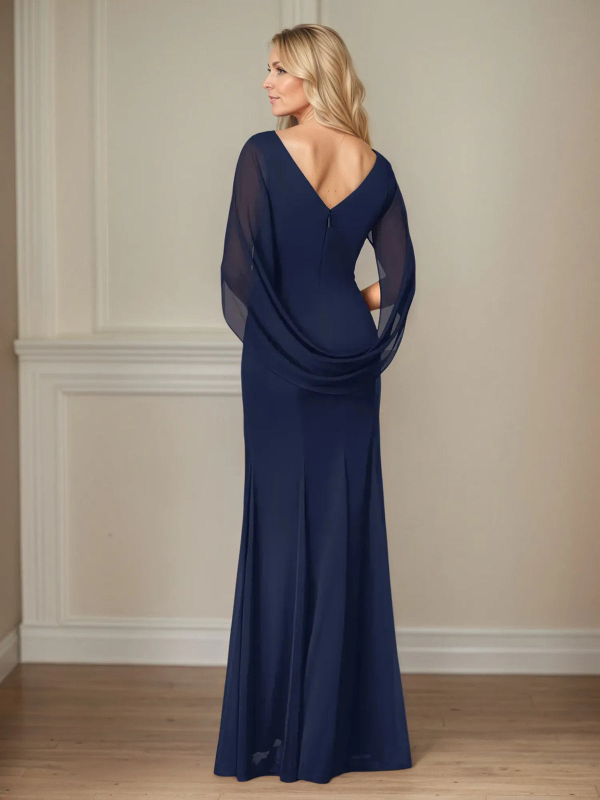 Trumpet/Mermaid Scoop Neck Cap Sleeves Mesh Mother of the Bride Dress - View 2 | FashionDia