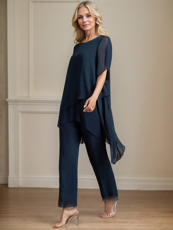 Separates Jumpsuit/Pantsuit Scoop Ankle-Length Chiffon Mother of the Bride Dress - View 4 | FashionDia