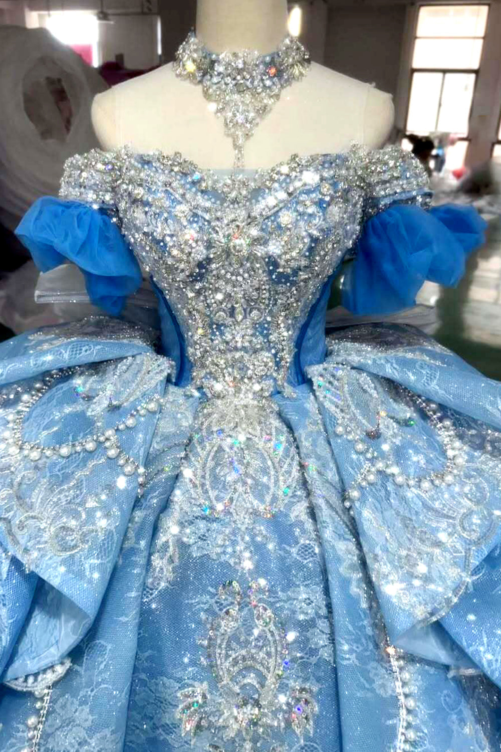 Luxurious A Line Off the Shoulder Blue Quinceanera Dress with Beading Bowknot