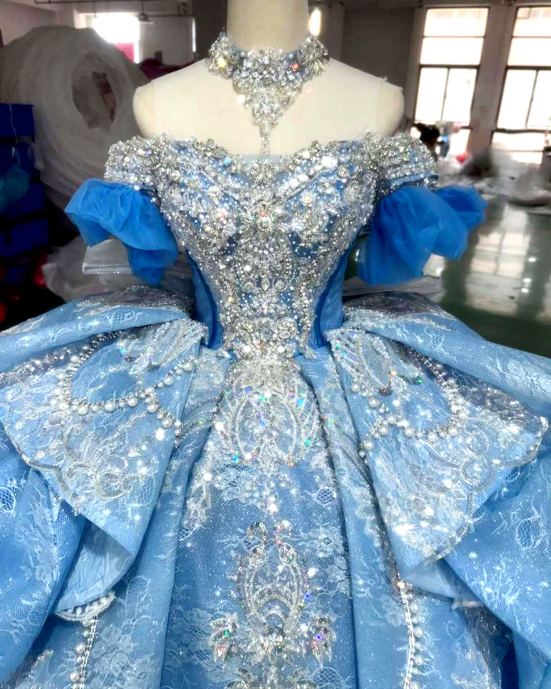 Luxurious A Line Off the Shoulder Blue Quinceanera Dress with Beading Bowknot
