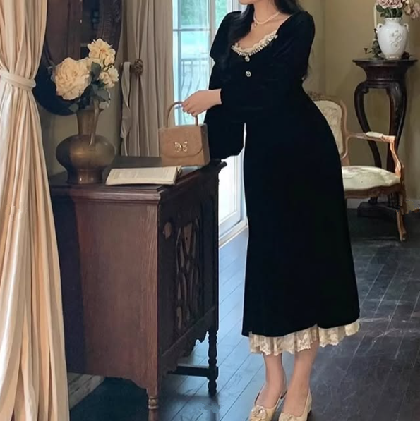 Black Velvet Prom Dress Black Evening Dress Formal Prom Gown - View 3 | FashionDia
