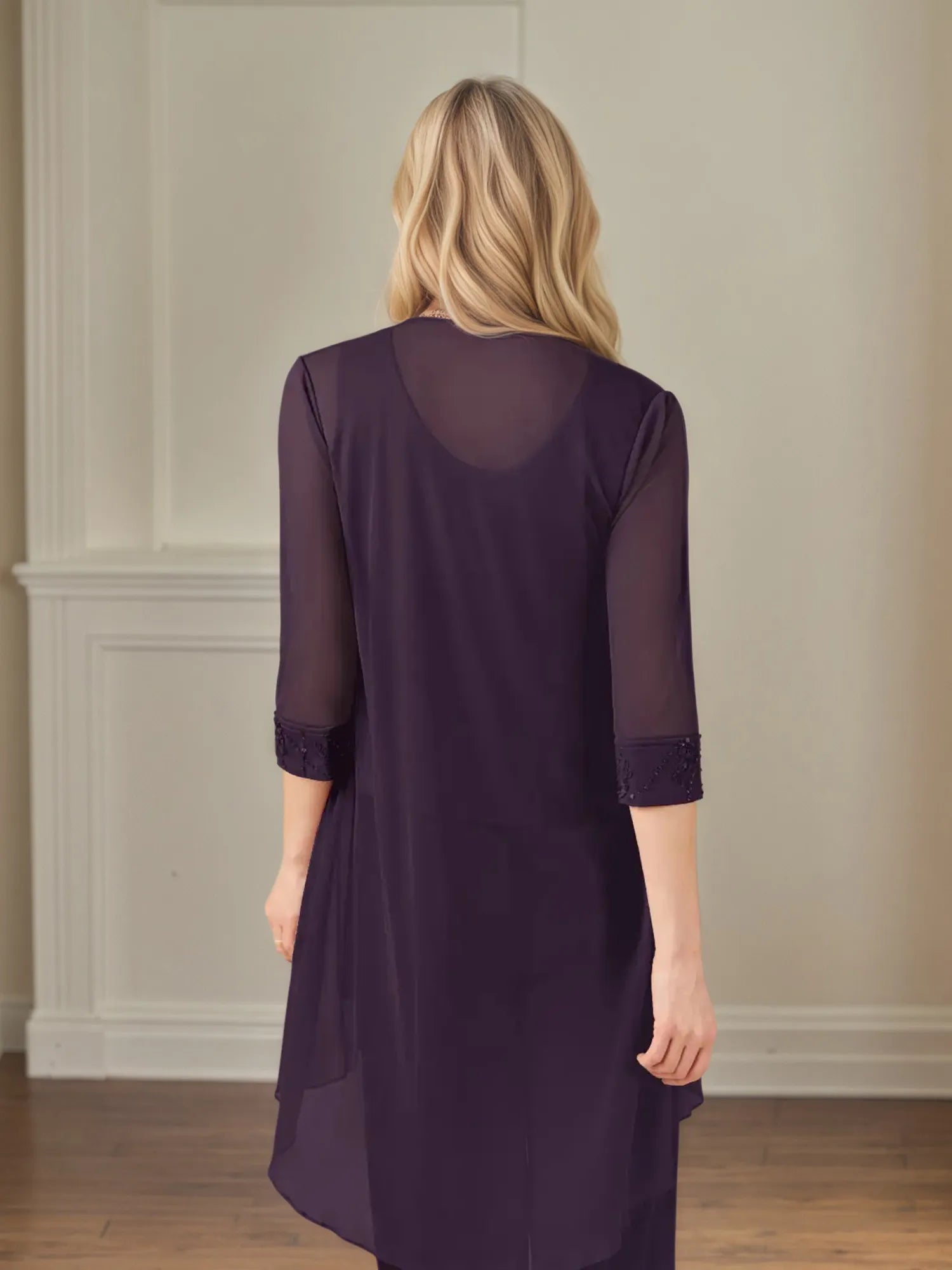 Jumpsuit/Pantsuit Scoop Neck 3/4 Sleeves Chiffon Mother of the Bride Dress