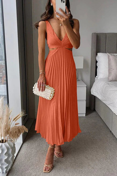 Caitlin Statement Pleated Dress with a Neckline Designer Edit