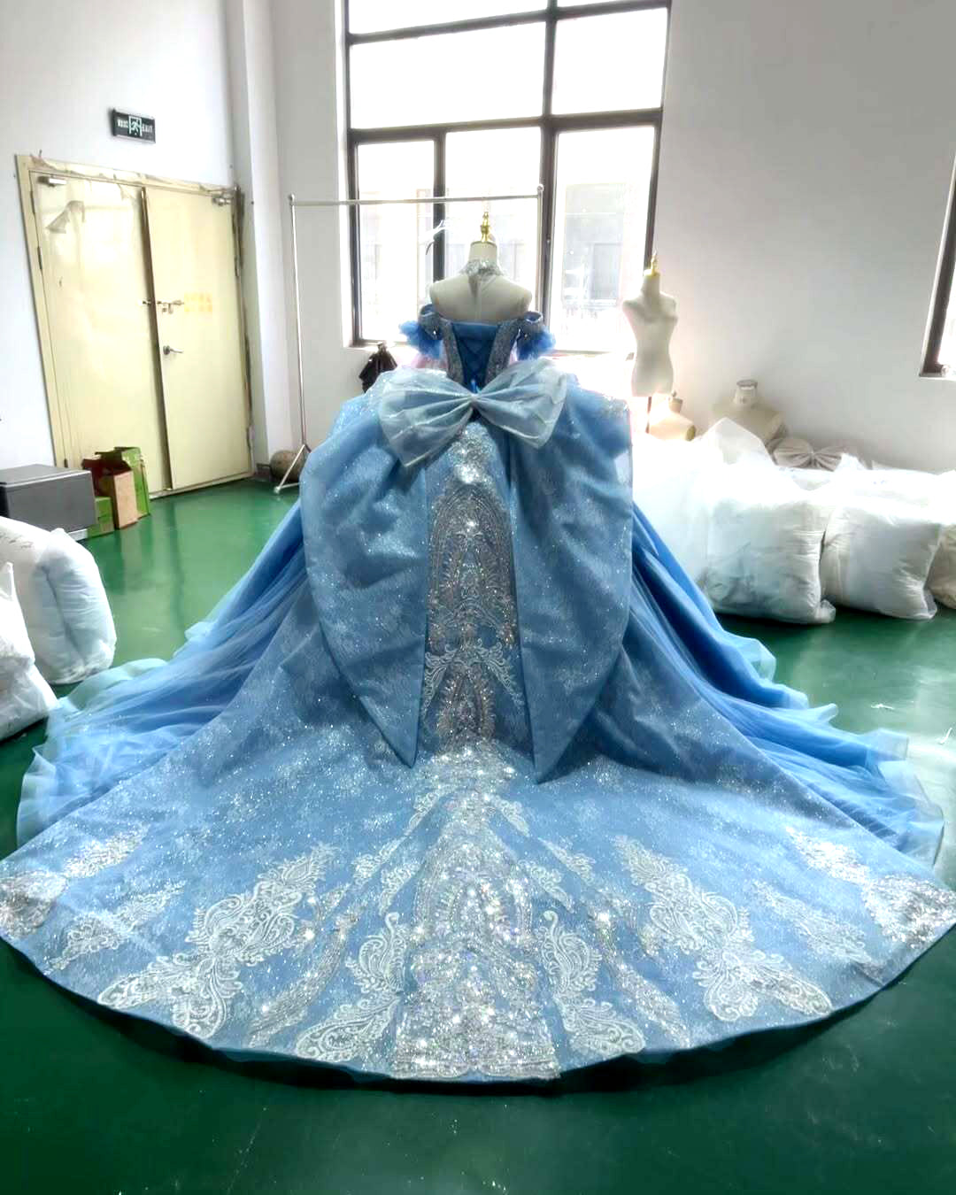Luxurious A Line Off the Shoulder Blue Quinceanera Dress with Beading Bowknot