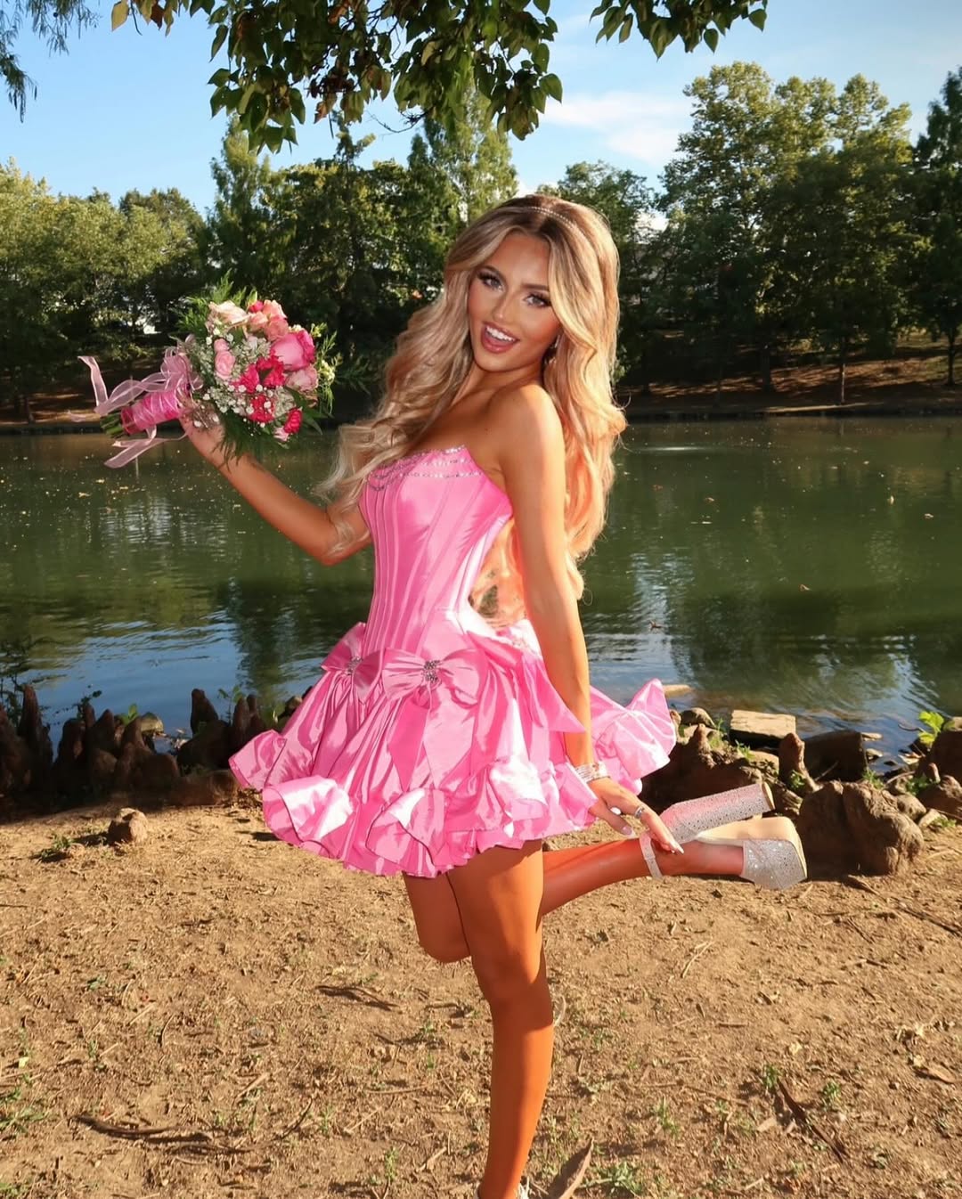 Princess A-Line Strapless Red Corset Homecoming Dress with Bowknot - View 7 | FashionDia