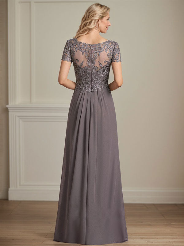 A-line V-Neck Floor-Length Chiffon Lace Mother of the Bride Dress - View 3 | FashionDia