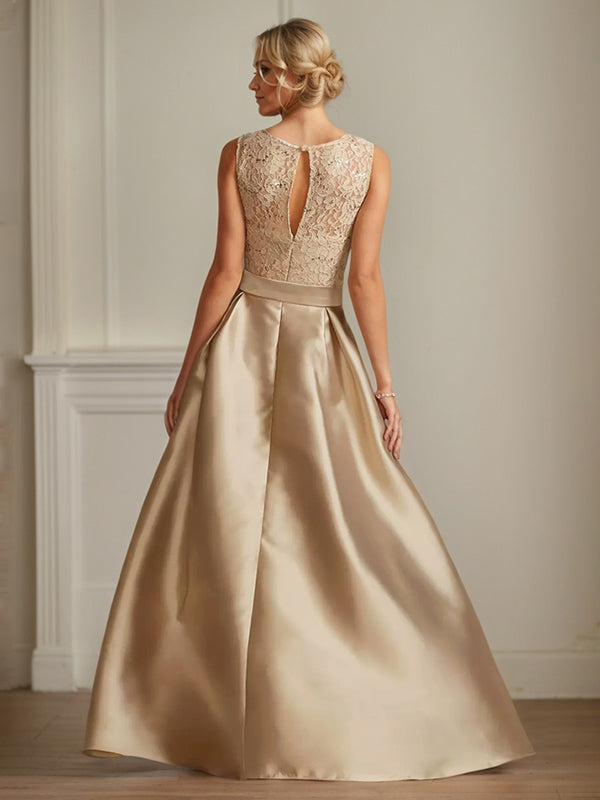 A-Line/Princess Jewel Neck Sleeveless Mother Of The Bride Dresses With Pleats Lace - View 3 | FashionDia