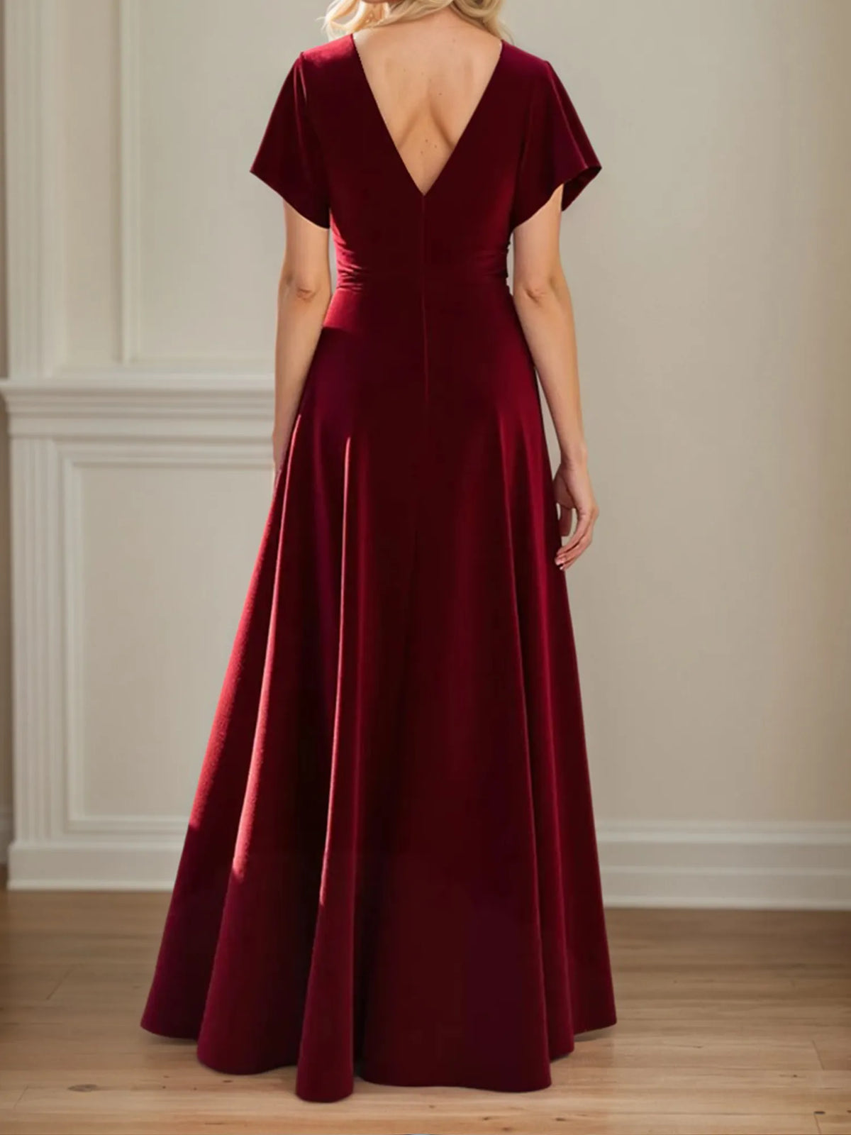 A-Line V-Neck Ruched Floor-Length Mother of the Bride Dress - View 2 | FashionDia