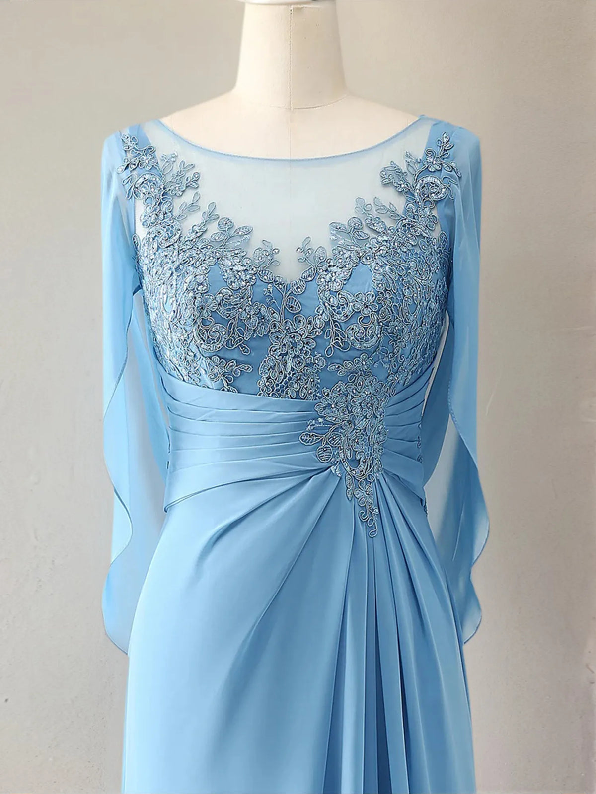 Trumpet/Mermaid Scoop Neck 1/2 Sleeve Chiffon Mother of the Bride Dress With Beadings - View 6 | FashionDia
