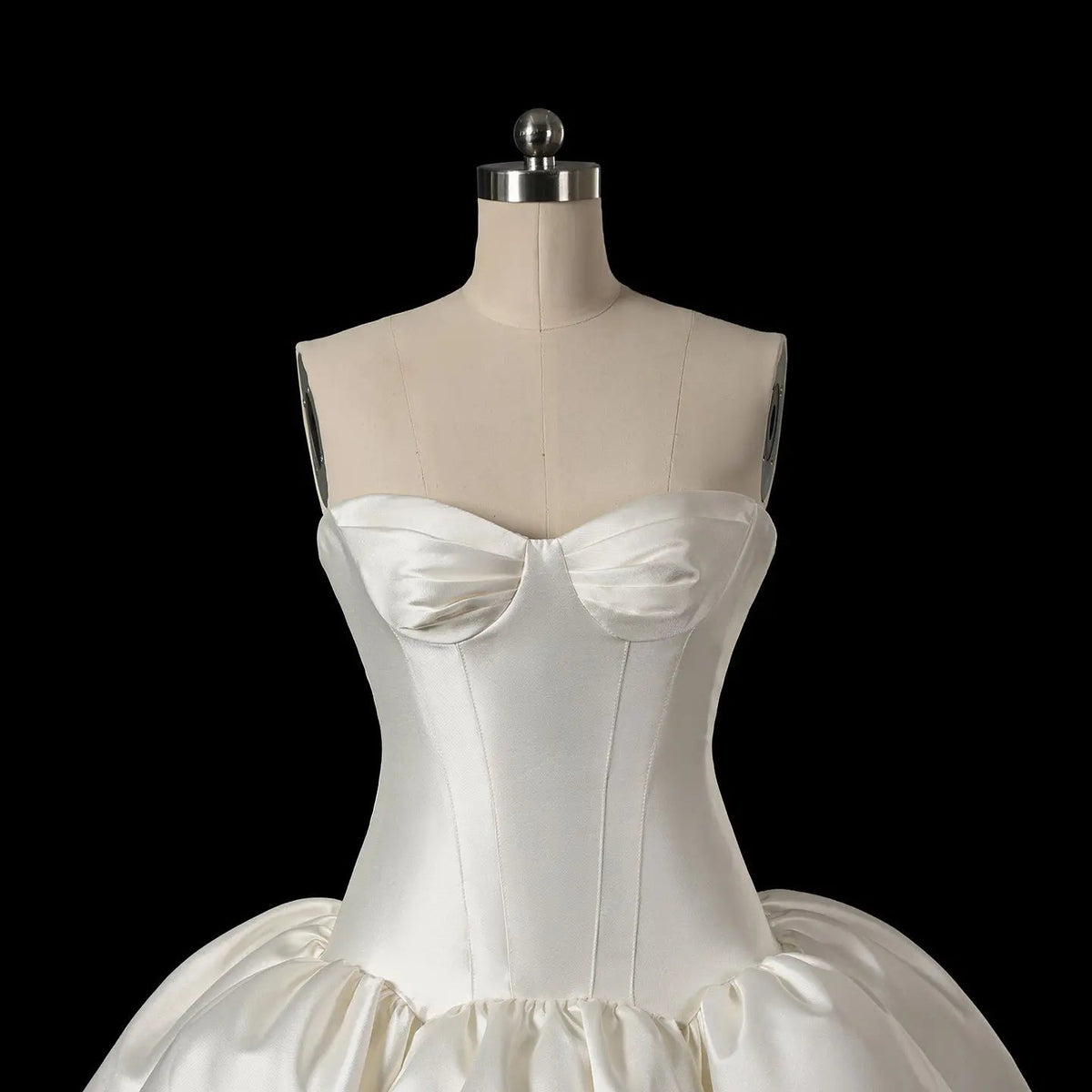 Classic White Satin Strapless Ball Gown Wedding Dress with Veil ZP114 - View 10 | VelvetHem
