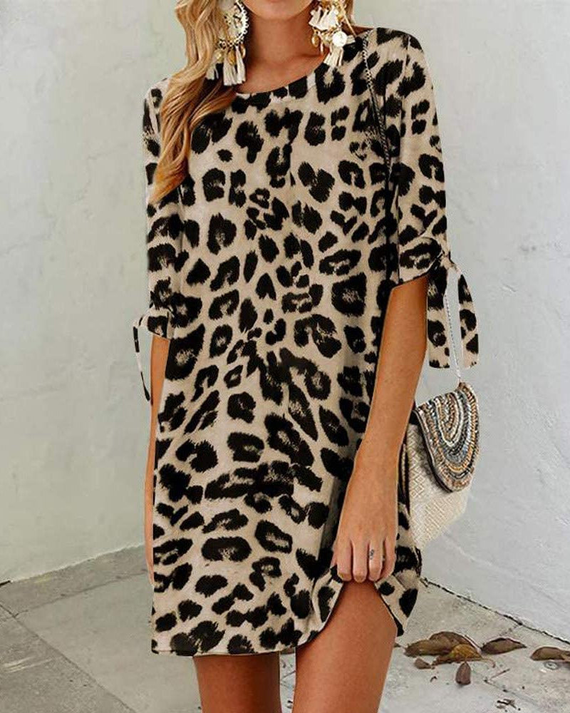 Sofía Elevated Leopard Print Round Neck Women's Dress Premium Wardrobe Essential