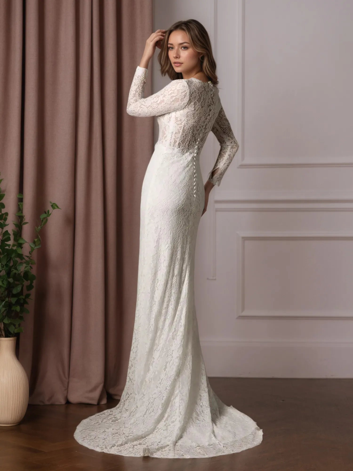 White Sheath V-Neck Tulle Wedding Dress
