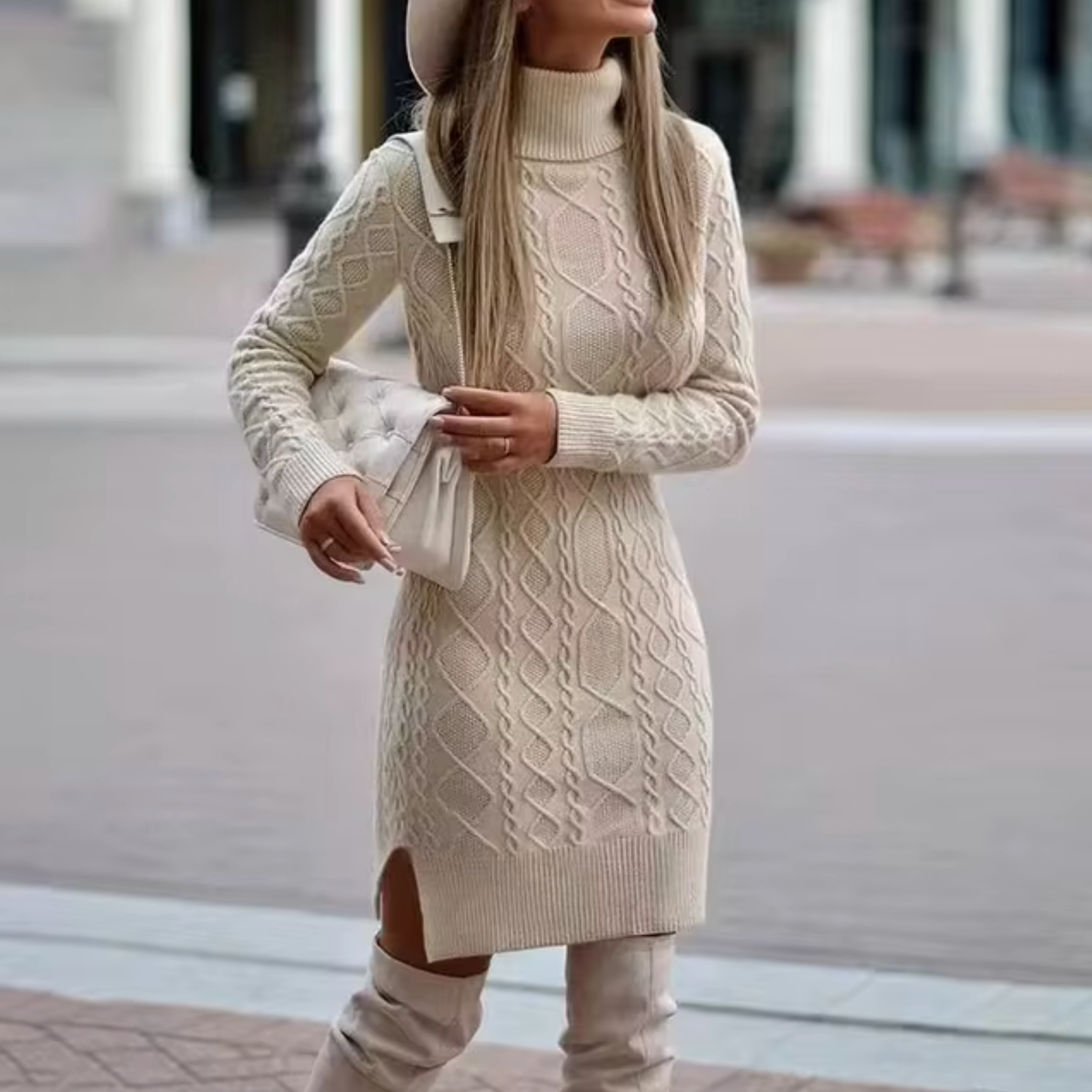 Amelia Statement High Neck Knit Sweater Dress Evening Wear Edit