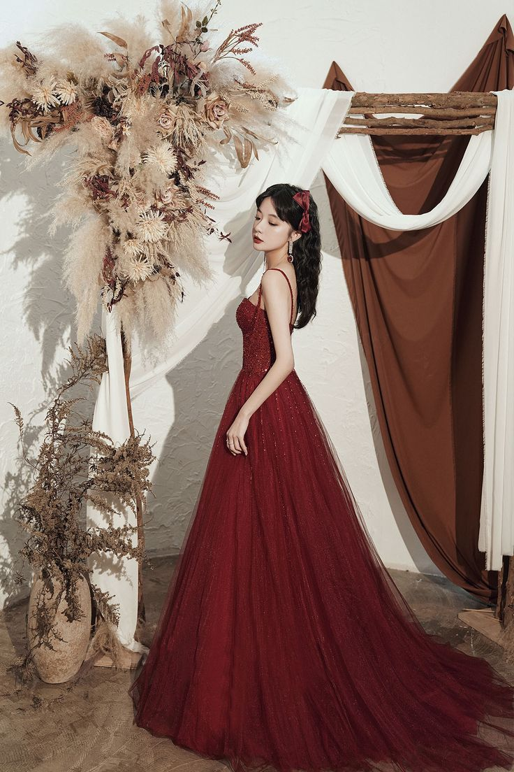 High quality sequin long prom dress burgundy evening dress Y4704 - View 2 | VelvetHem