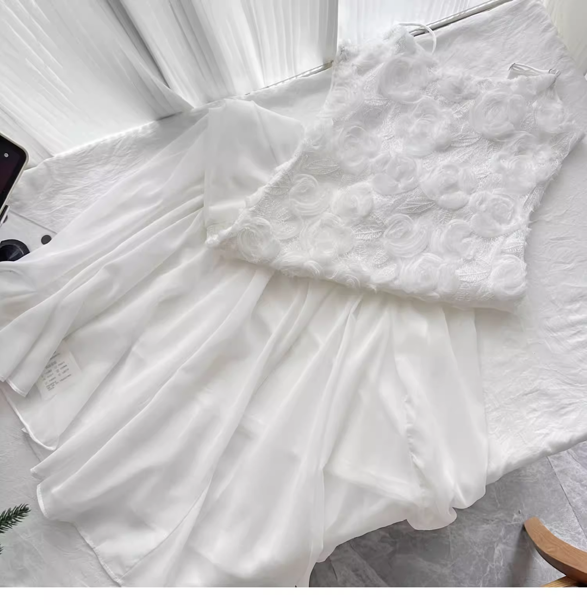 White Suspender Dress French Chiffon Waist Party Dress Mermaid Dress - View 5 | FashionDia