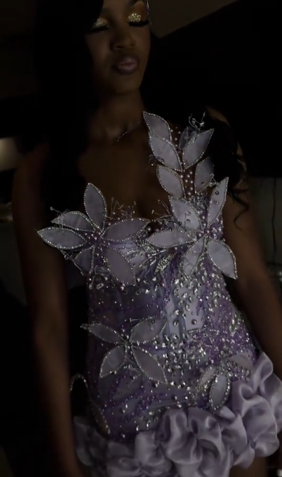 Lavender Sweetheart Neck Beaded Floral Embellished Short Homecoming Dress Formal 18th Birthday Outfits - FashionDia
