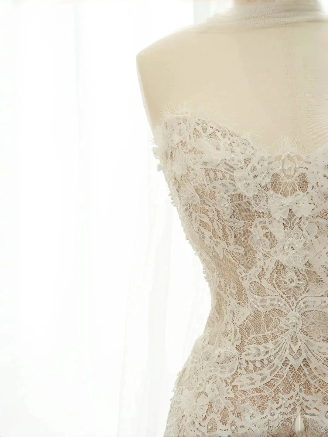 Pretty Strapless Tulle Lace Long A Line Wedding Dress,Formal Prom Evening Dress (ZD13776) - View 5 | VelvetHem