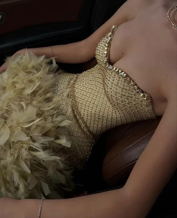 Gorgeous Sweetheart Strapless Sequin Feathers Yellow Cocktail Dress A-Line Short Party Dress - View 2 | FashionDia