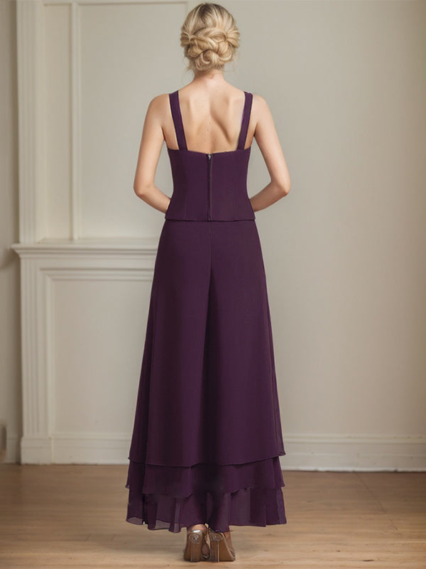 Separates Jumpsuit/Pantsuit Square Ankle-Length Lace Chiffon Mother of the Bride Dress With Sequins - View 3 | FashionDia