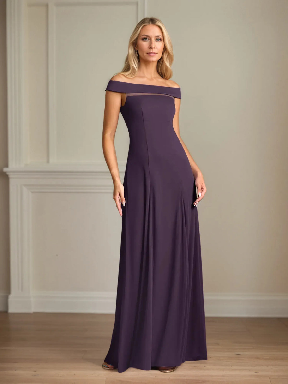 A-Line Off-the-Shoulder Sleeveless Chiffon Mother of the Bride Dress With Pleated - View 3 | FashionDia
