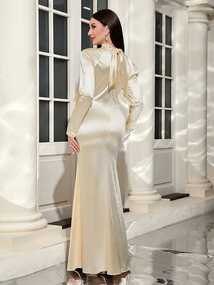 Long Sleeve Off-Shoulder Tie Dress