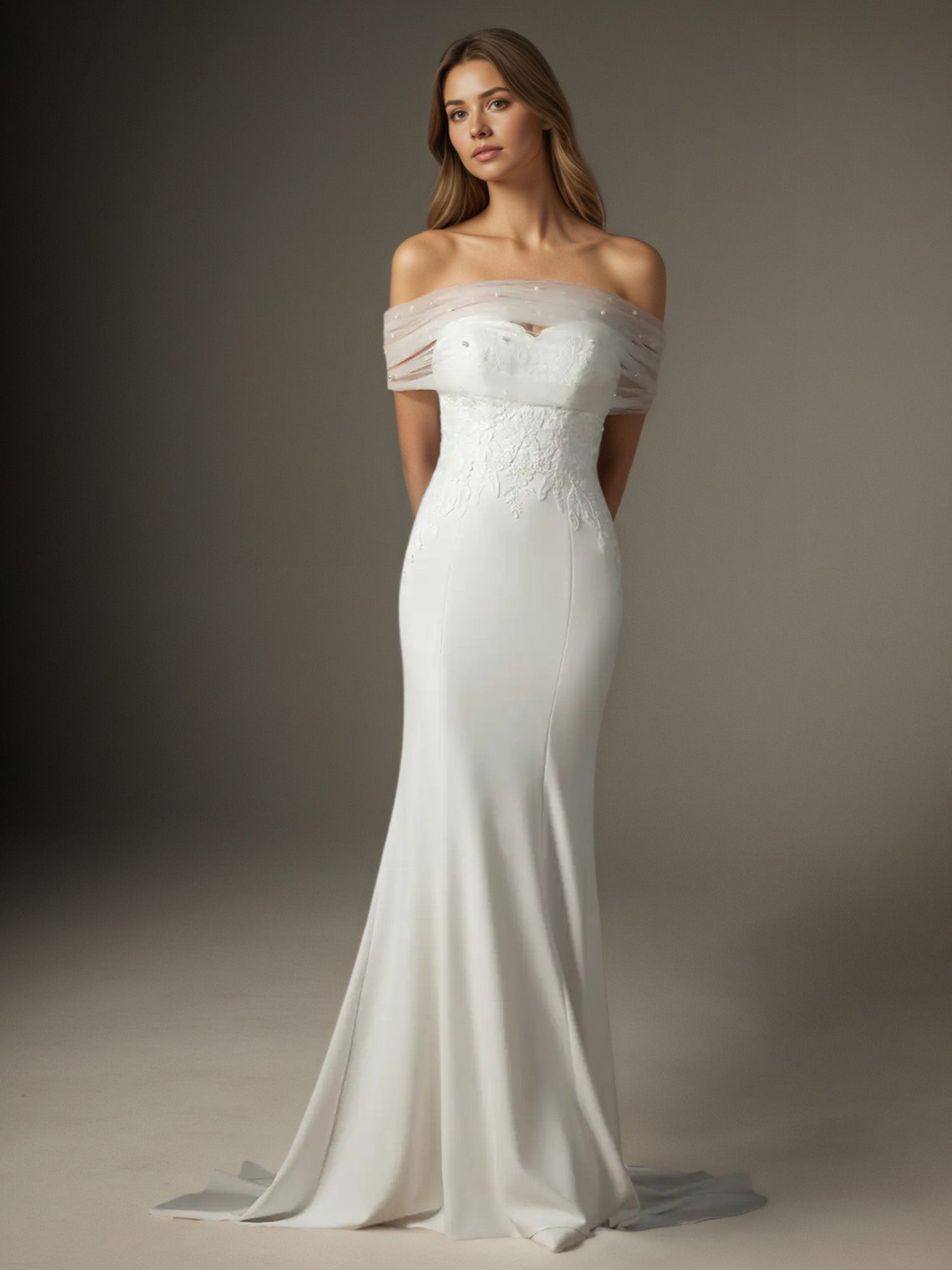 White Mermaid Sequins Stretch Crepe Wedding Dress