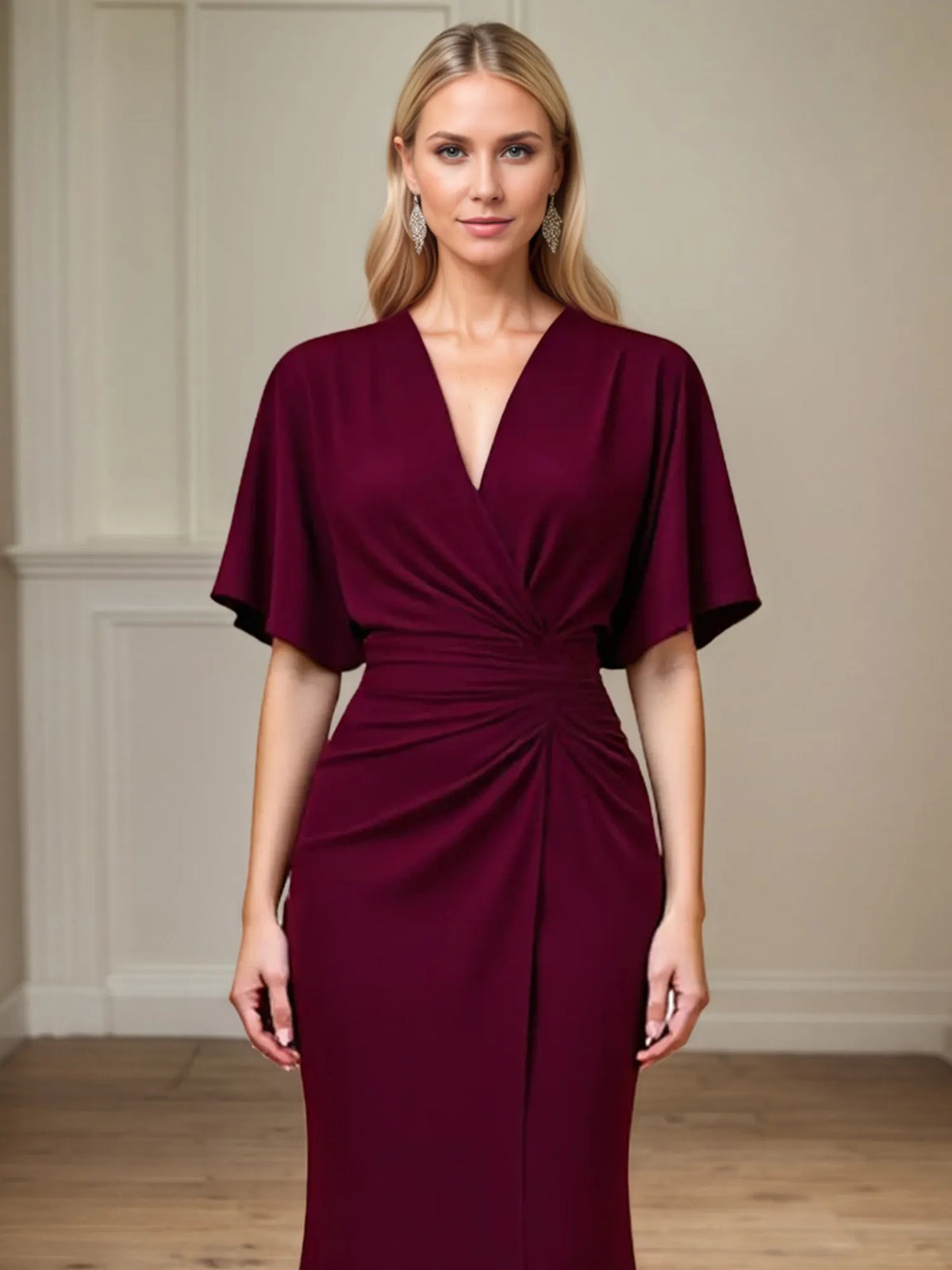 Trumpet/Mermaid V-Neck Ruched Floor-Length Mother of the Bride Dress - View 3 | FashionDia