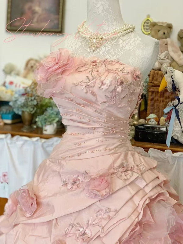 Pink A-Line Princess Quinceanera Dress Ball Gown Sweet 16 Dresses - View 6 | FashionDia
